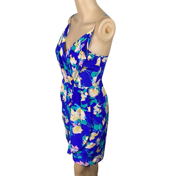 Yumi Kim Jayne Blue Floral Silk Faux Wrap Dress SZ XS - Picture 7 of 11